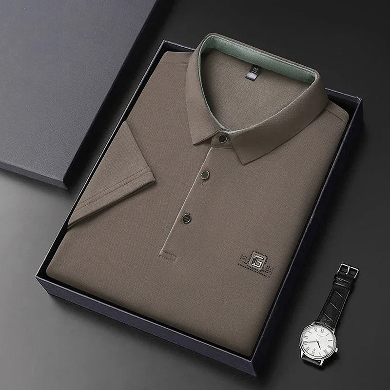 Men's Business Casual Polo Shirt – Badge Detail Short Sleeve Top
