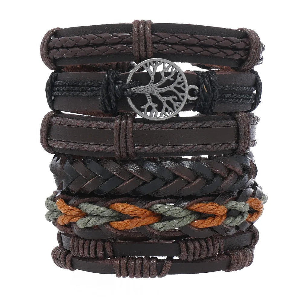 Men's Viking Skull Bracelet – Woven Leather Wristband