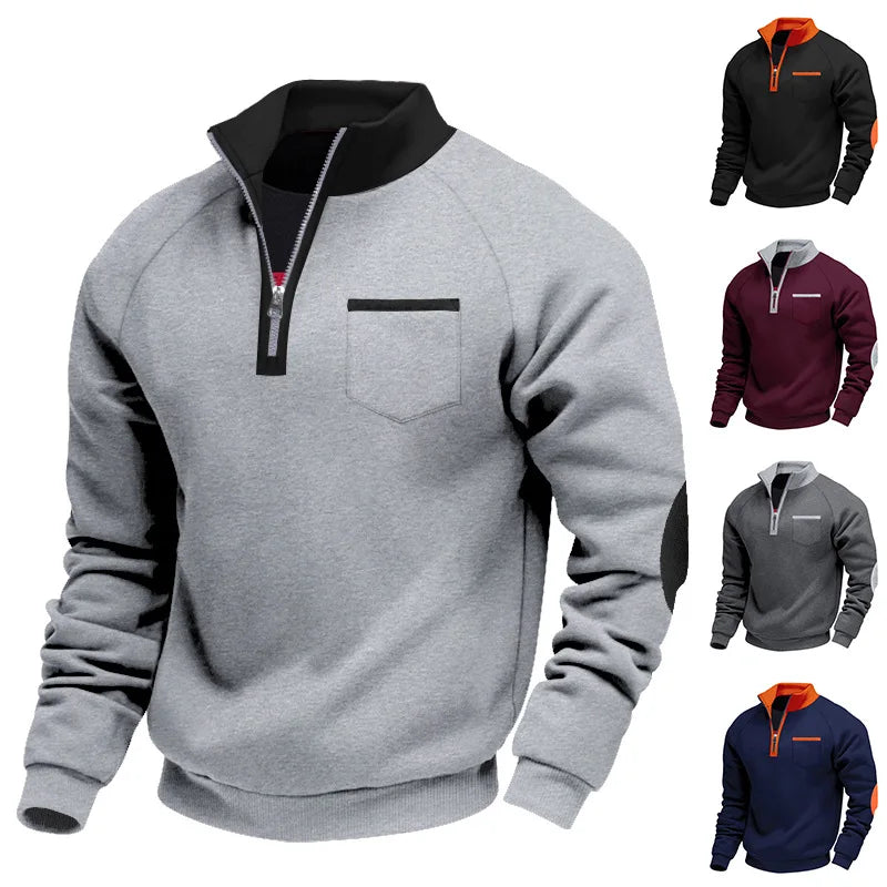 Men's Oversized Fleece Hoodie – Patchwork Zip-Up Sweatshirt