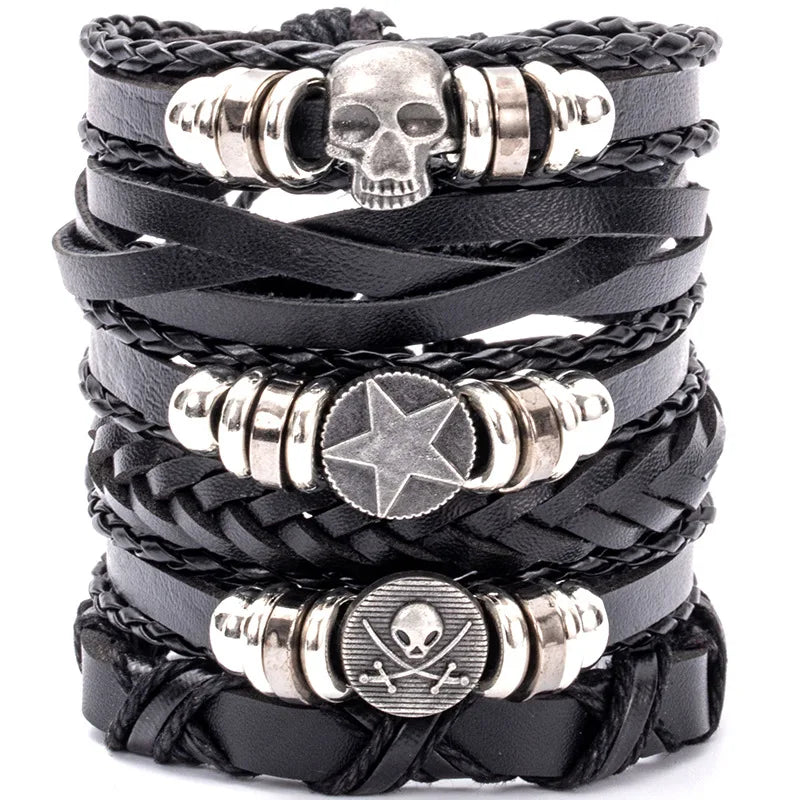 Men's Viking Skull Bracelet – Woven Leather Wristband