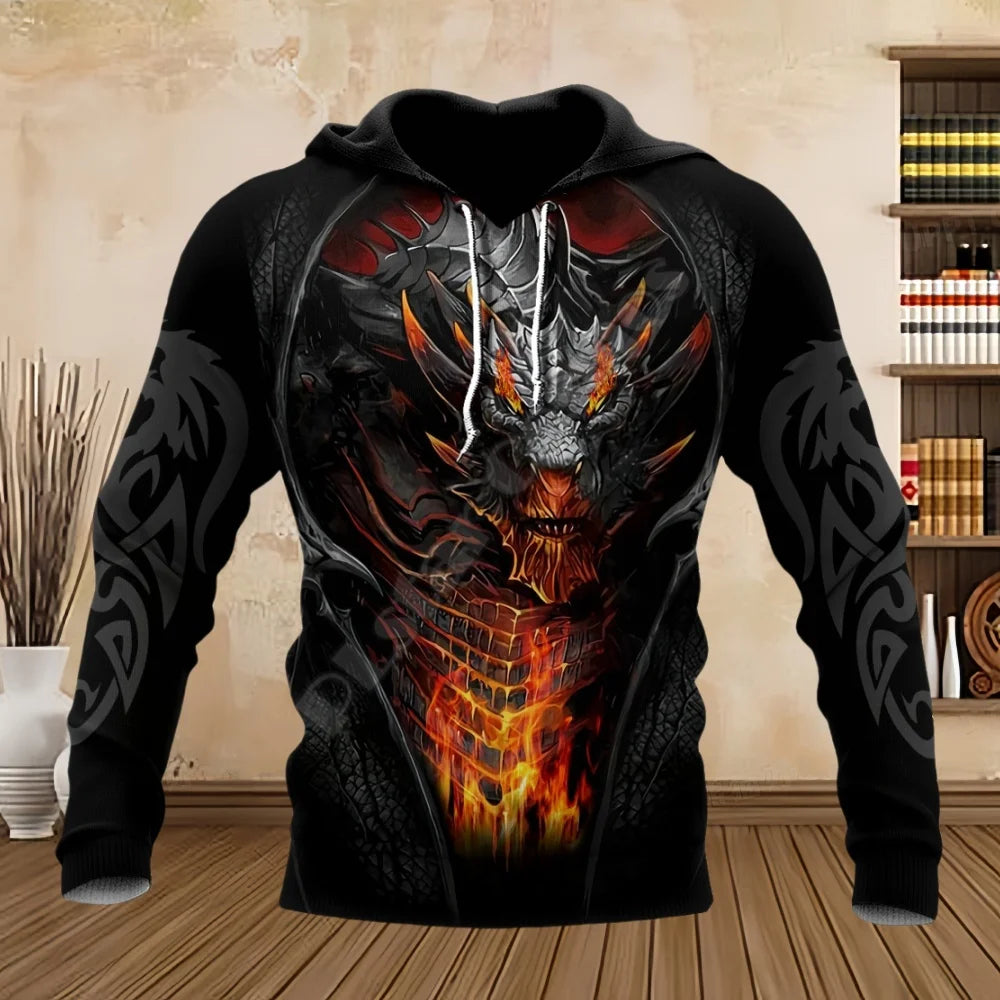 Unisex Dragon Print Hoodie – 3D Graphic Pullover Sweatshirt
