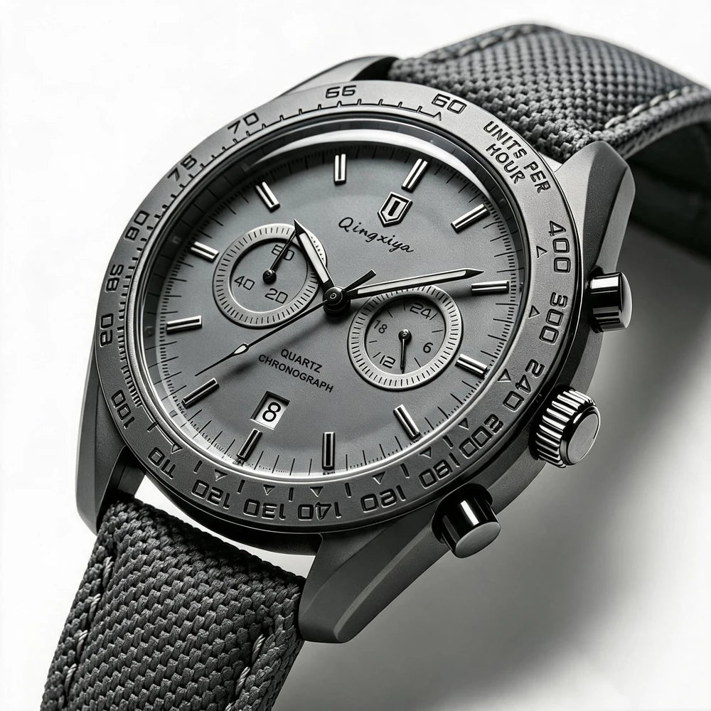 Men's Leather Strap Chronograph Watch – Waterproof Quartz Watch