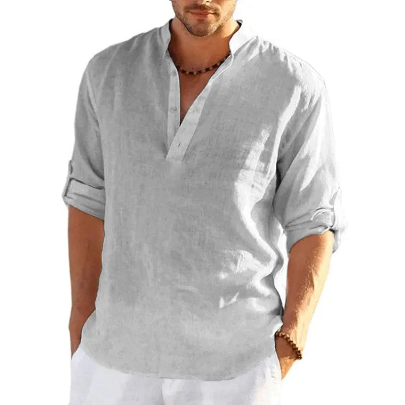 Men's Linen Long Sleeve Shirt – Loose Fit Casual Top