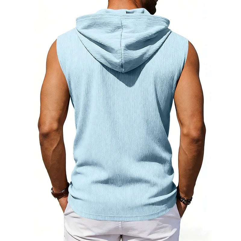 Men's Sleeveless Hooded Tank Top – Drawstring Gym Vest