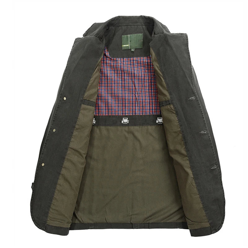 Men's Military-Style Jacket – Cotton Trench Coat with Multi-Pocket Design