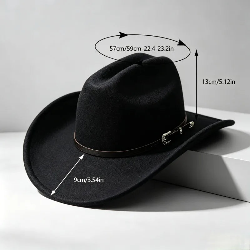 Unisex Vintage Leather-Look Cowboy Hat – Wide Brim Western Style