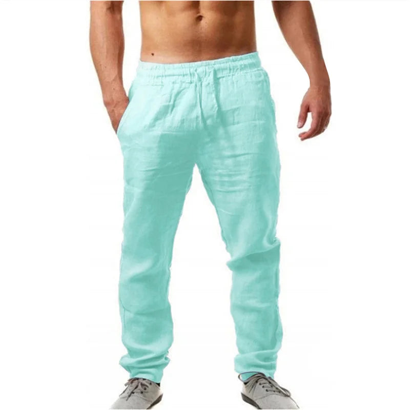 Men's Cotton Linen Trousers – Breathable Straight Leg Pants