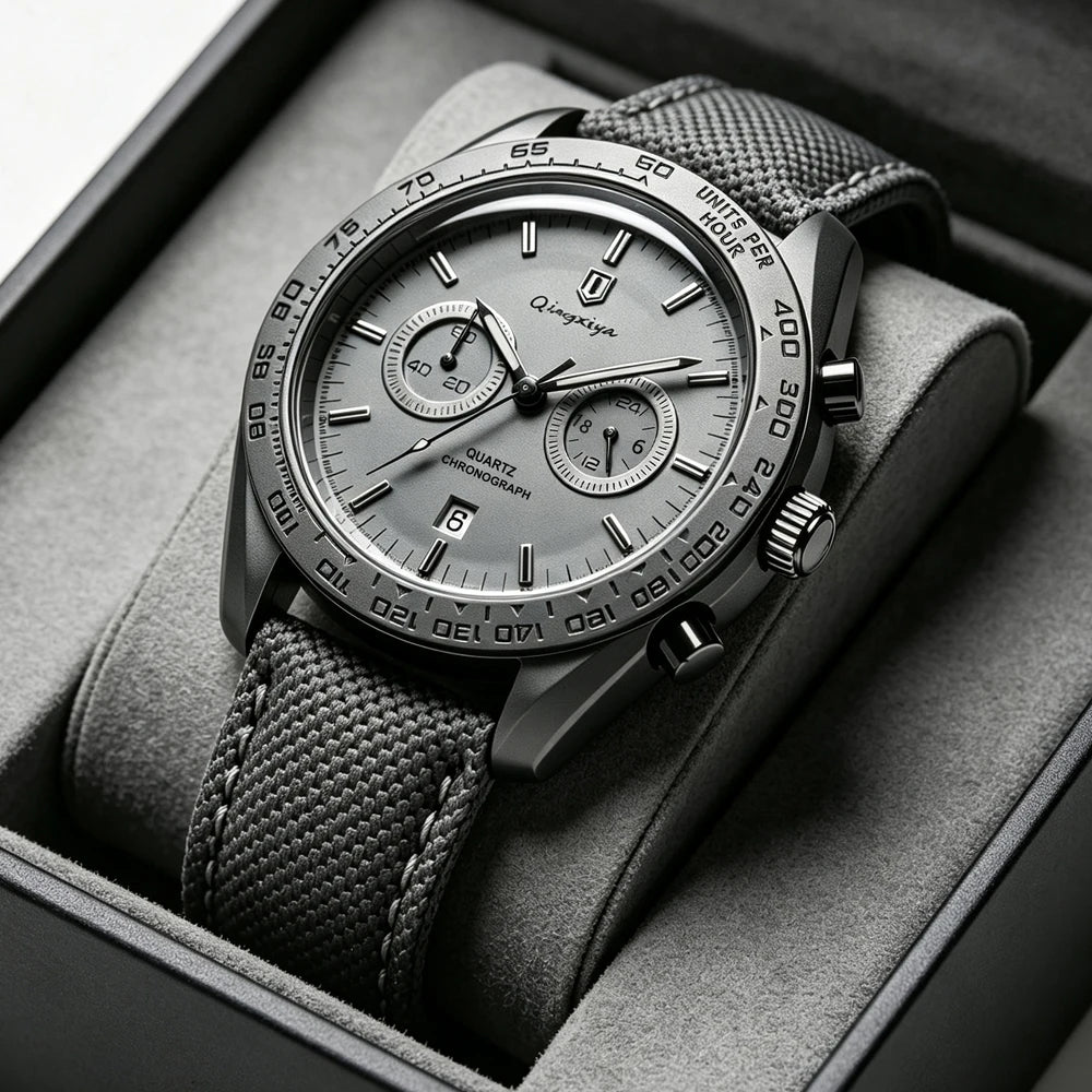 Men's Leather Strap Chronograph Watch – Waterproof Quartz Watch