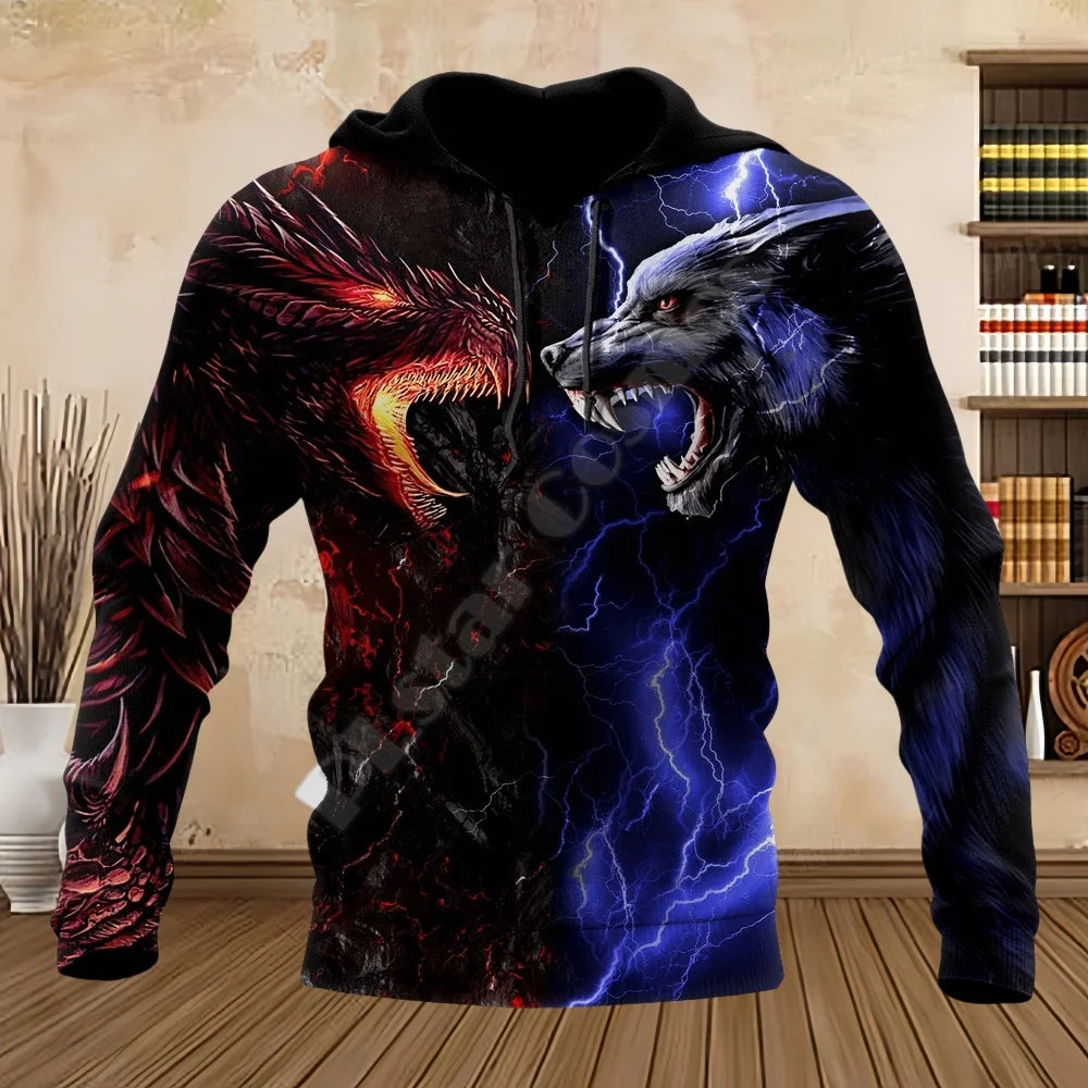 Unisex Dragon Print Hoodie – 3D Graphic Pullover Sweatshirt