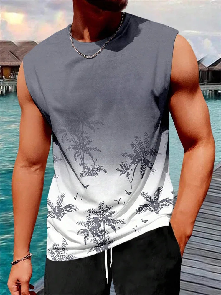 Men's Hawaiian Print Vest – Resort Style Sleeveless Top