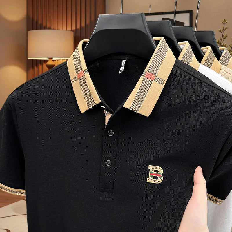 Men's Classic Cotton Polo Shirt – Badge Detail Short Sleeve