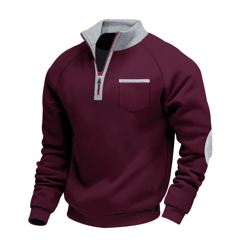 Men's Oversized Fleece Hoodie – Patchwork Zip-Up Sweatshirt