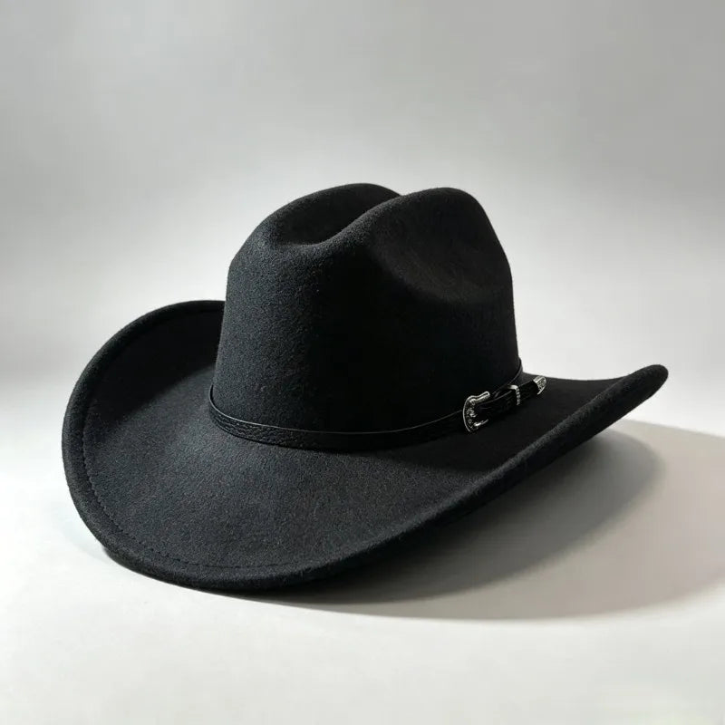 Unisex Vintage Leather-Look Cowboy Hat – Wide Brim Western Style