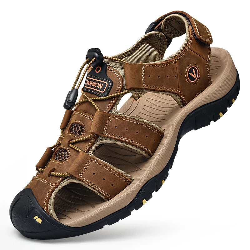 Men's Genuine Leather Sandals – Roman Style Beach Shoes (Plus Size)