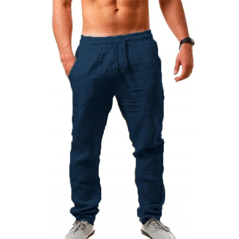 Men's Cotton Linen Trousers – Breathable Straight Leg Pants