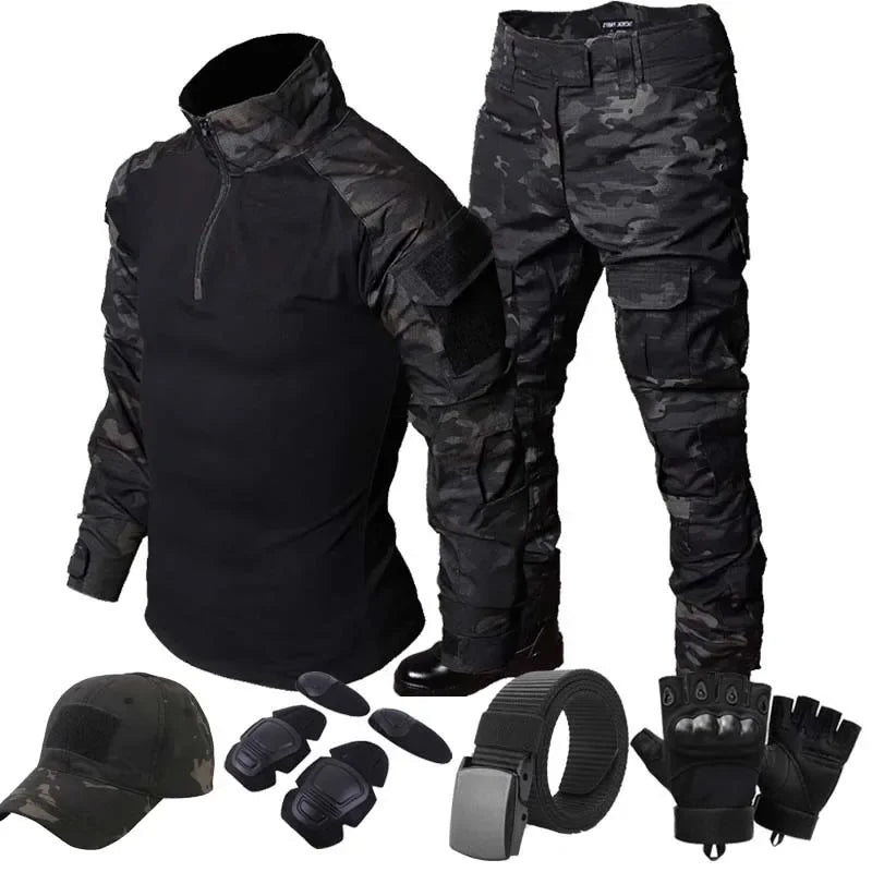 Men's Camo Tactical Training Set – Durable Combat Top & Trousers