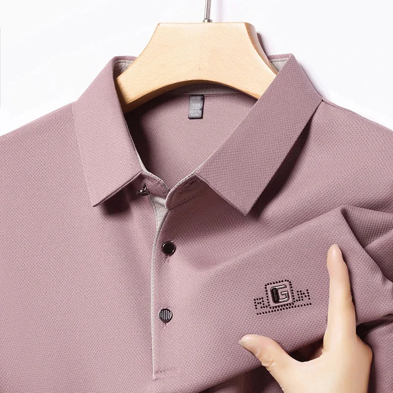 Men's Business Casual Polo Shirt – Badge Detail Short Sleeve Top