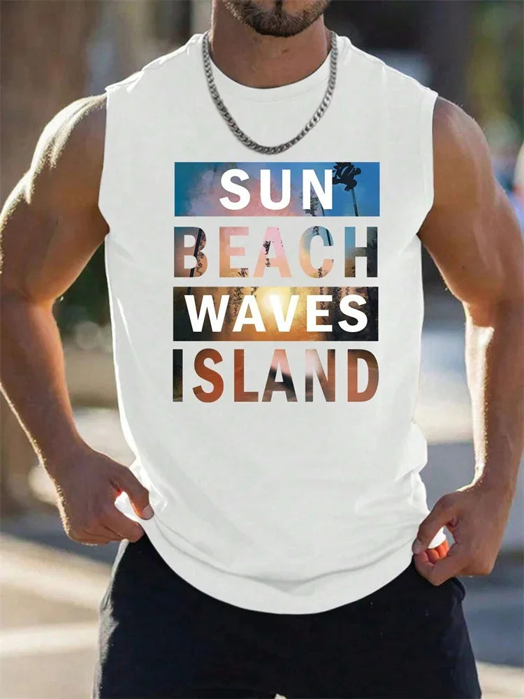 Men's Hawaiian Print Vest – Resort Style Sleeveless Top
