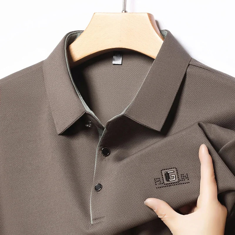 Men's Business Casual Polo Shirt – Badge Detail Short Sleeve Top