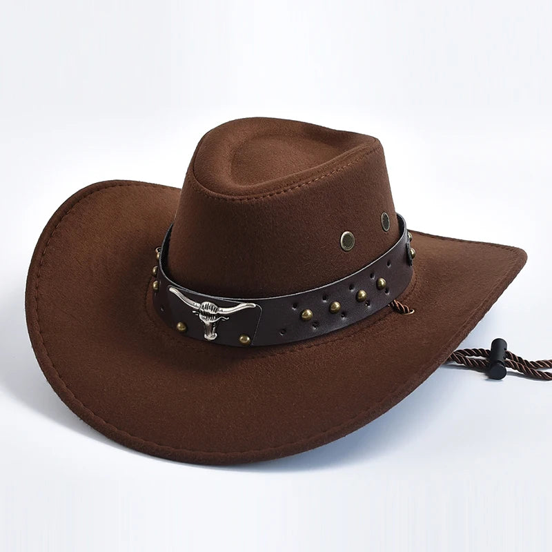 Unisex Suede Western Cowboy Hat – Vintage Wide Brim