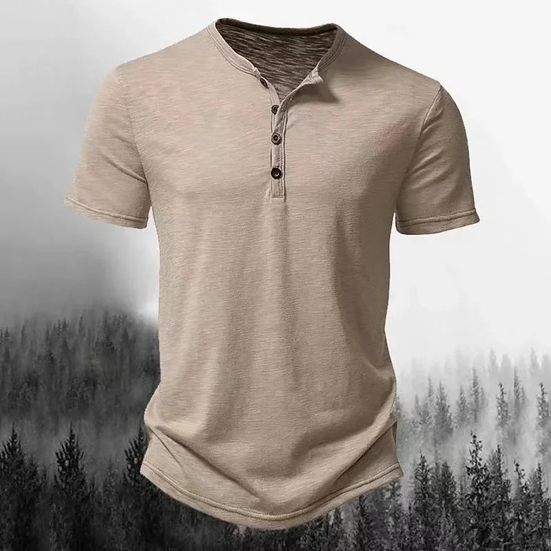 Men's Henley Collar T-Shirt – Casual Button-Down Tee