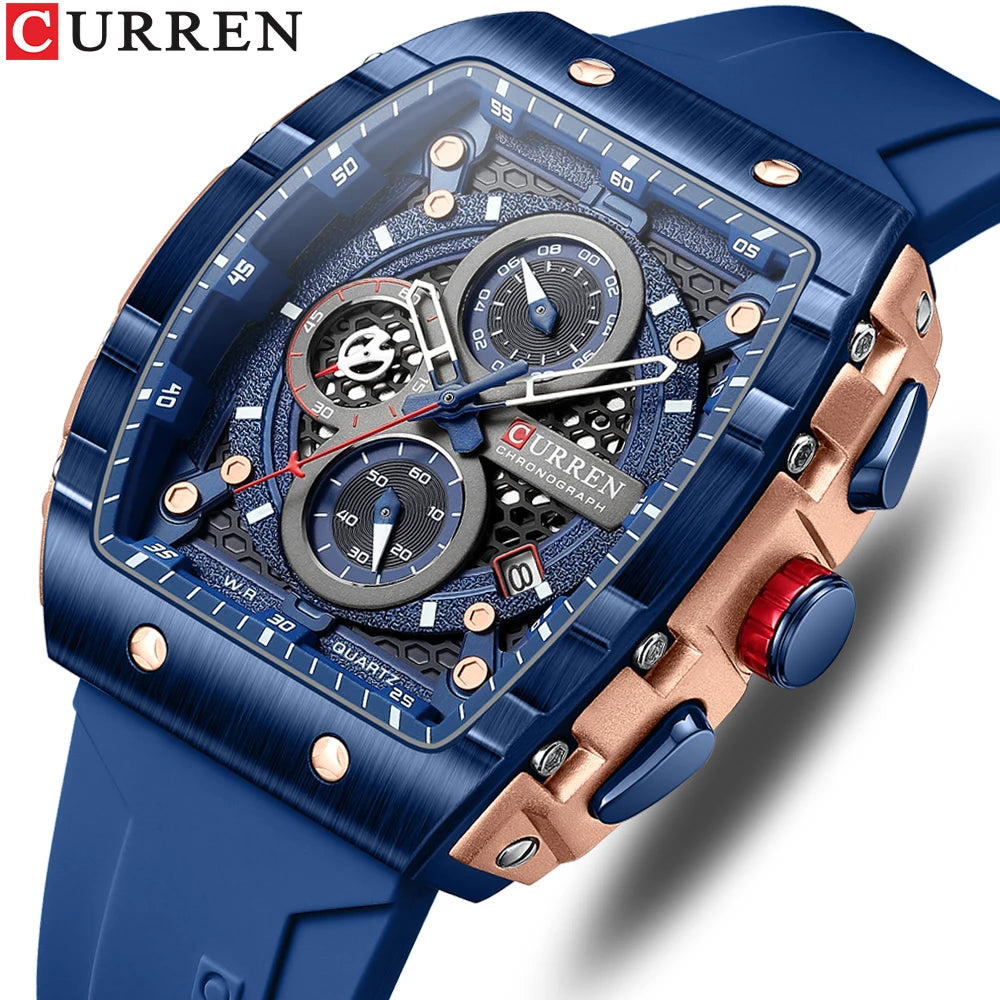Men's Square Dial Quartz Watch – Sports Wristwatch
