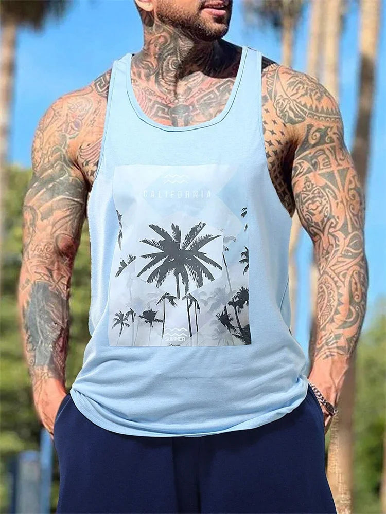Men's Hawaiian Print Vest – Resort Style Sleeveless Top