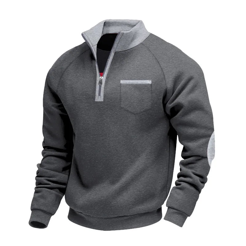 Men's Oversized Fleece Hoodie – Patchwork Zip-Up Sweatshirt