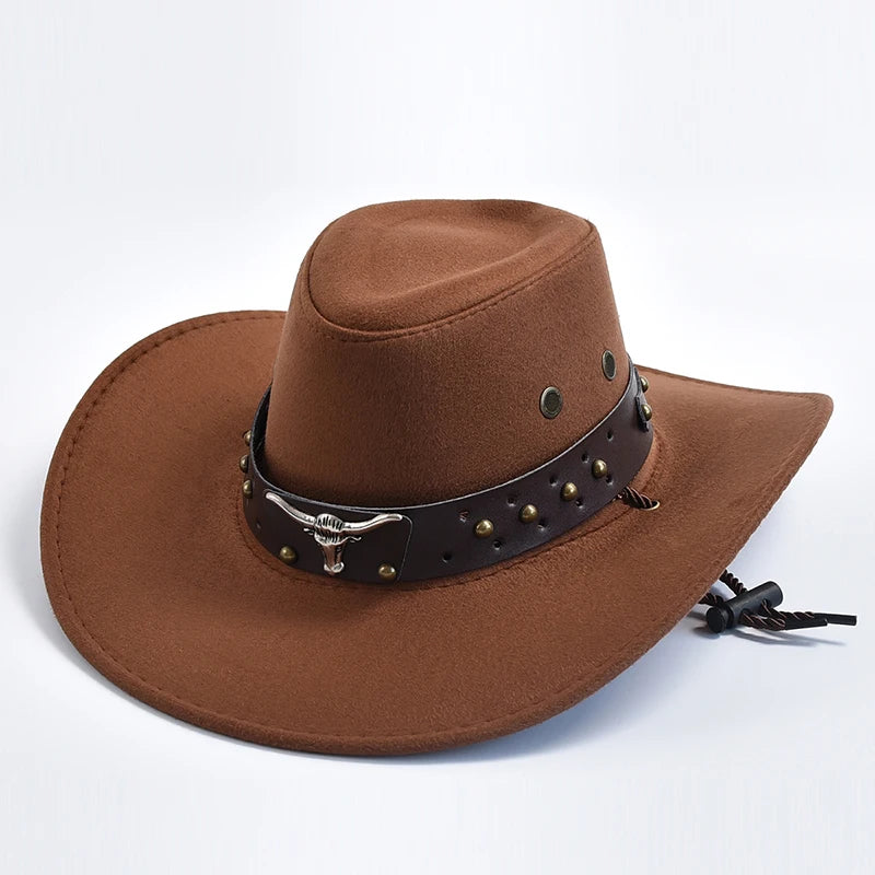 Unisex Suede Western Cowboy Hat – Vintage Wide Brim