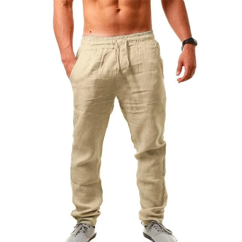 Men's Cotton Linen Trousers – Breathable Straight Leg Pants
