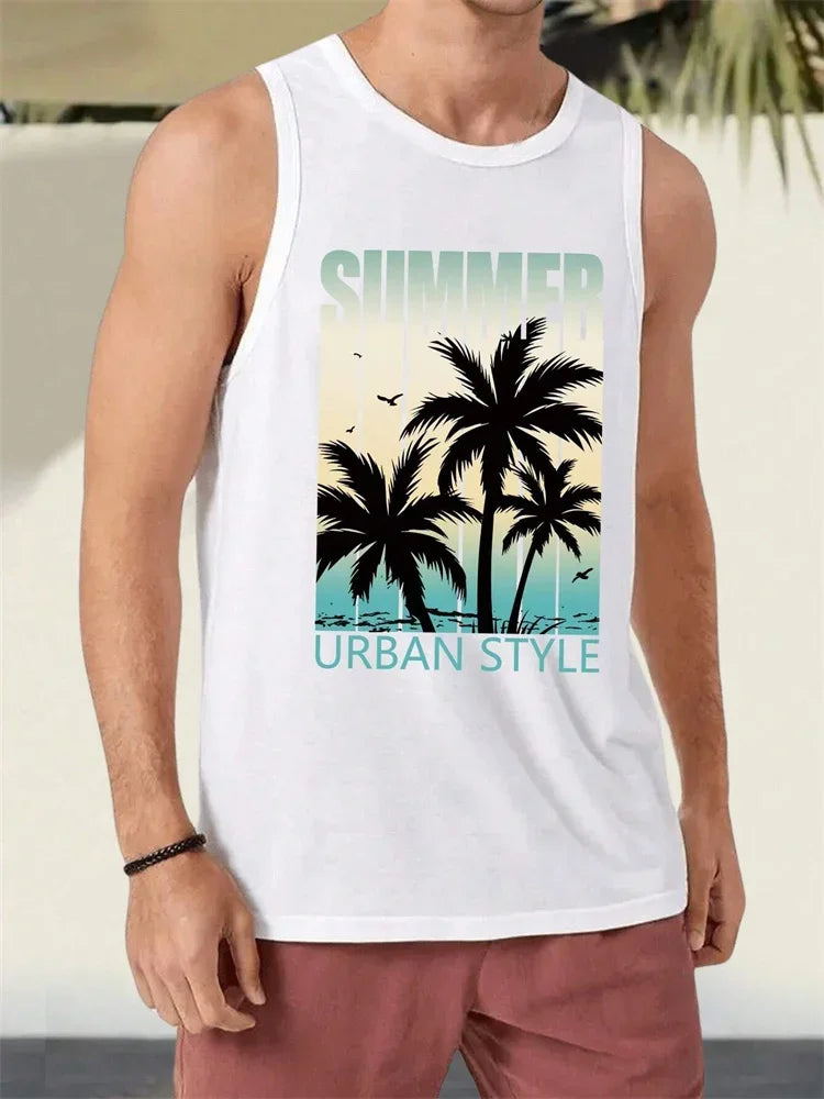 Men's Hawaiian Print Vest – Resort Style Sleeveless Top