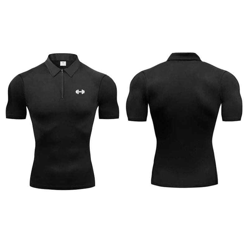 Men's Compression Polo Shirt – Muscle Fit Gym Training Top