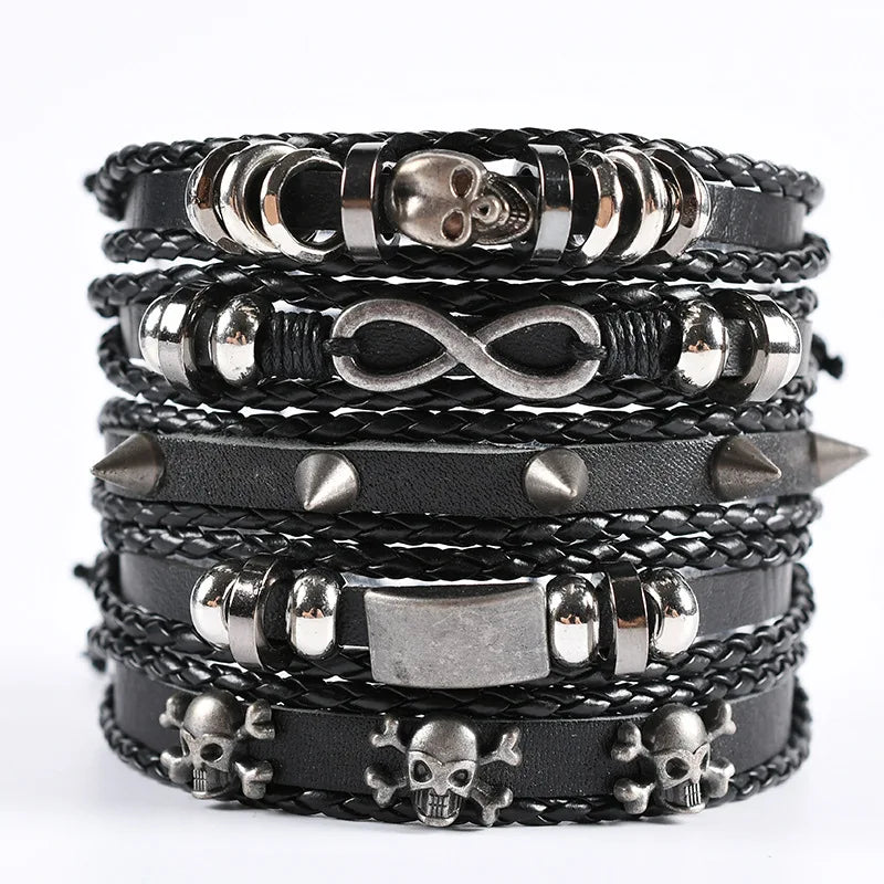 Men's Viking Skull Bracelet – Woven Leather Wristband