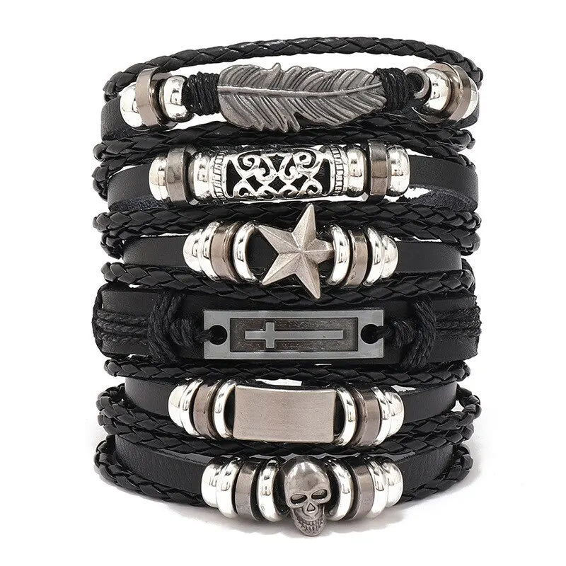Men's Viking Skull Bracelet – Woven Leather Wristband