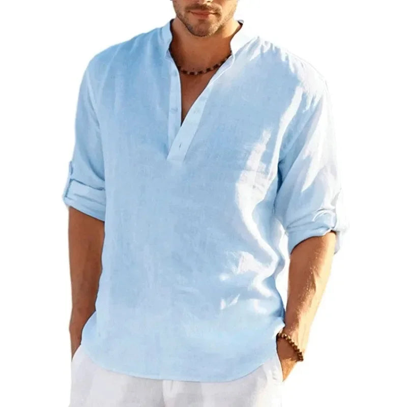 Men's Linen Long Sleeve Shirt – Loose Fit Casual Top
