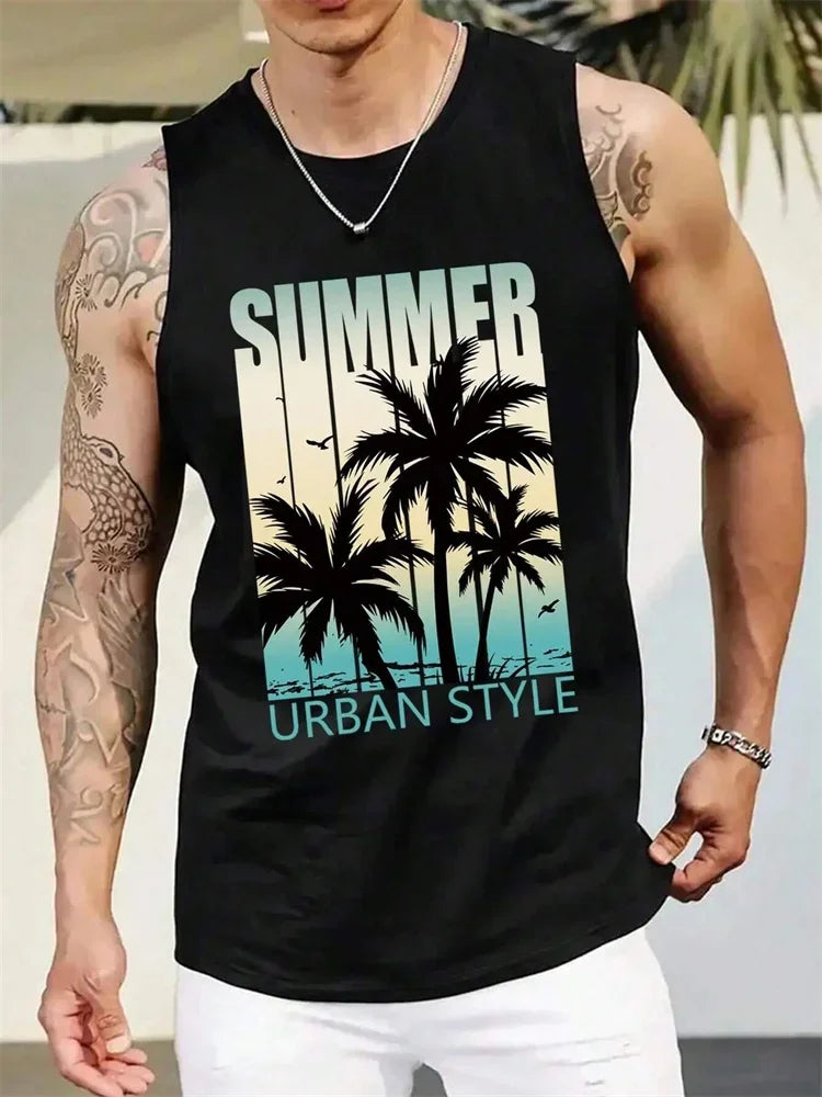 Men's Hawaiian Print Vest – Resort Style Sleeveless Top
