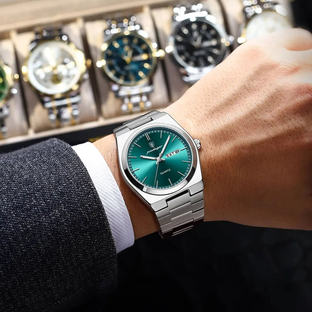Men's Casual Quartz Watch – Date & Day Display, Waterproof