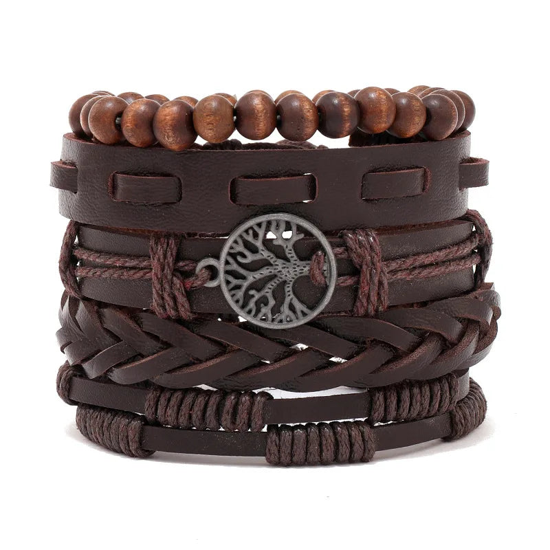 Men's Viking Skull Bracelet – Woven Leather Wristband