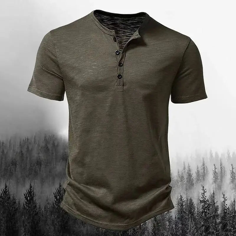 Men's Henley Collar T-Shirt – Casual Button-Down Tee