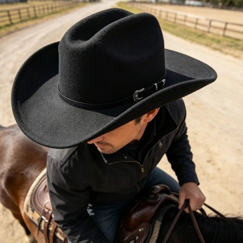 Unisex Vintage Leather-Look Cowboy Hat – Wide Brim Western Style