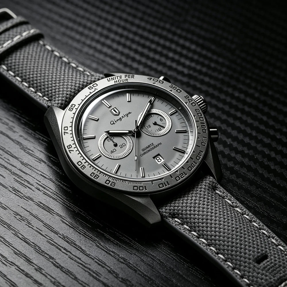 Men's Leather Strap Chronograph Watch – Waterproof Quartz Watch
