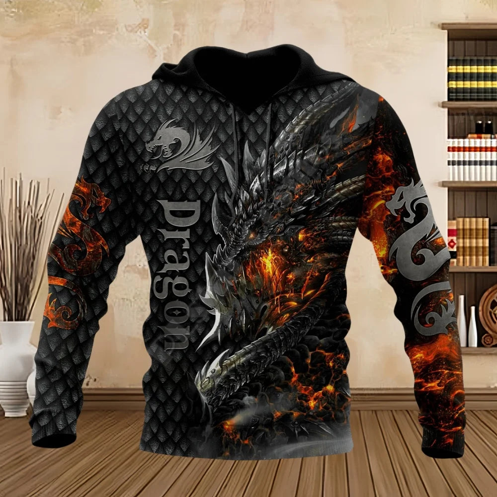 Unisex Dragon Print Hoodie – 3D Graphic Pullover Sweatshirt