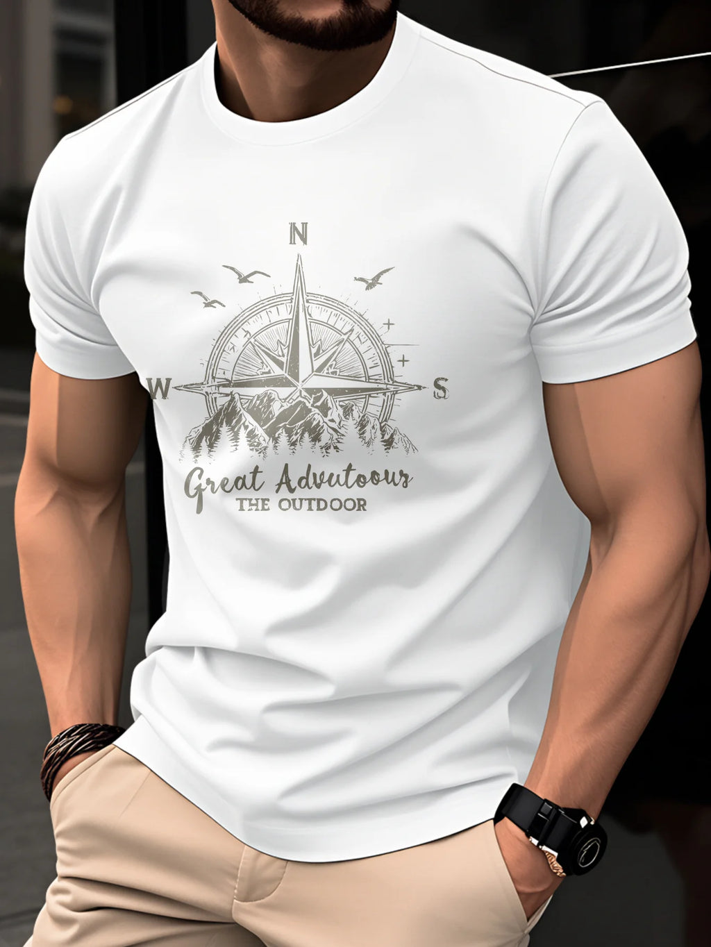 Men's Compass Print T-Shirt – Retro Cotton Graphic Tee