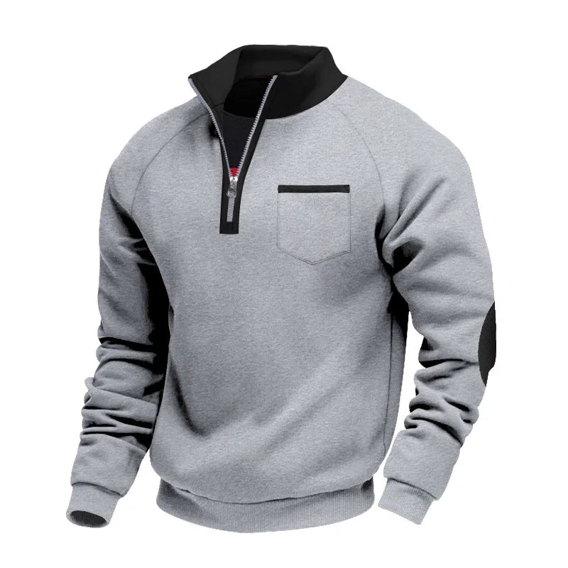 Men's Oversized Fleece Hoodie – Patchwork Zip-Up Sweatshirt
