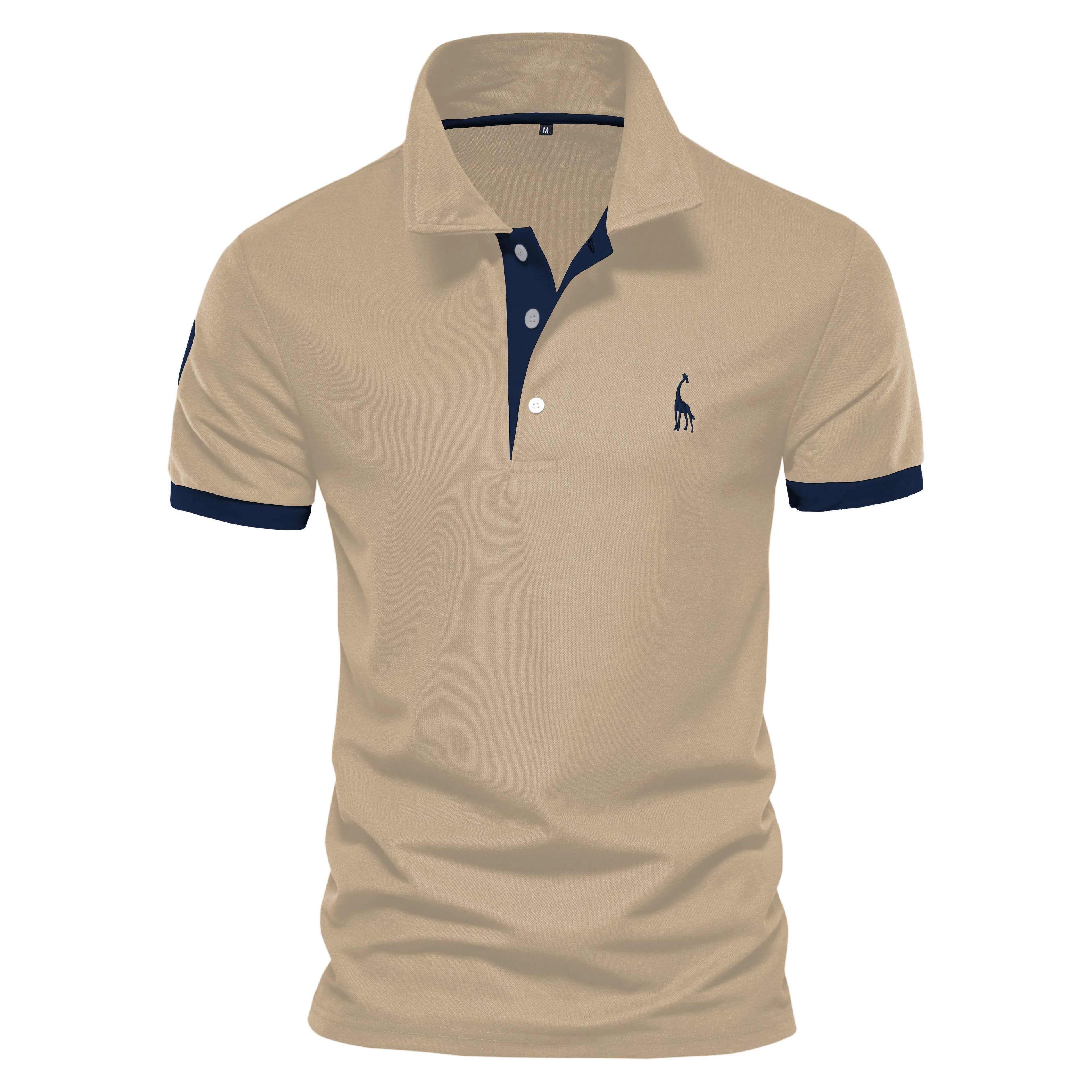 Men's Embroidered Polo Shirt – Contrast Collar Casual Top