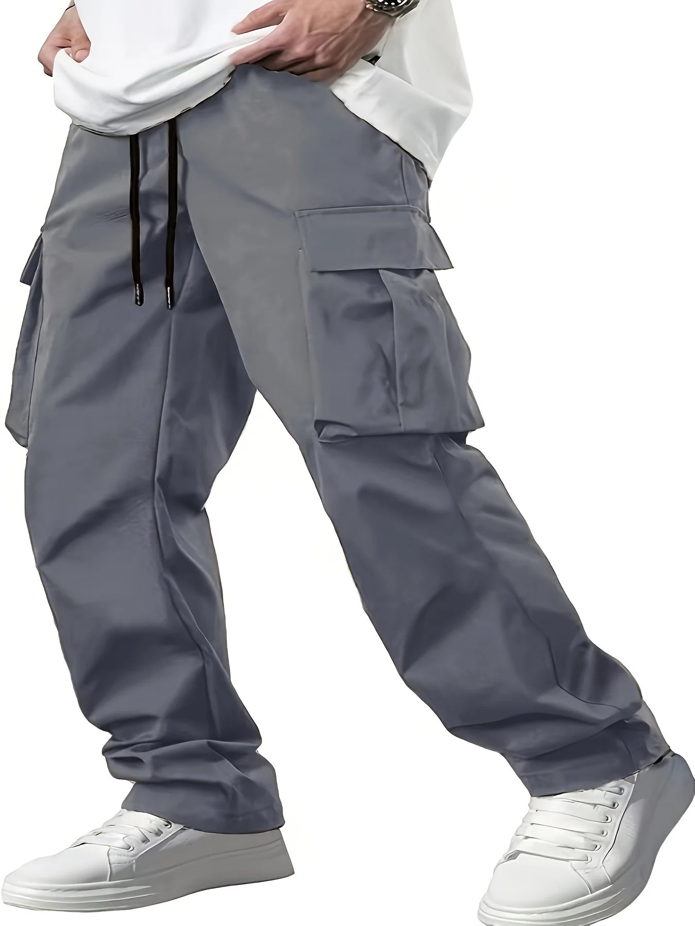 Men's Multi-Pocket Cargo Trousers – Drawstring Casual Pants