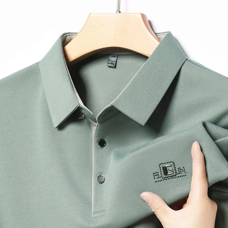 Men's Business Casual Polo Shirt – Badge Detail Short Sleeve Top