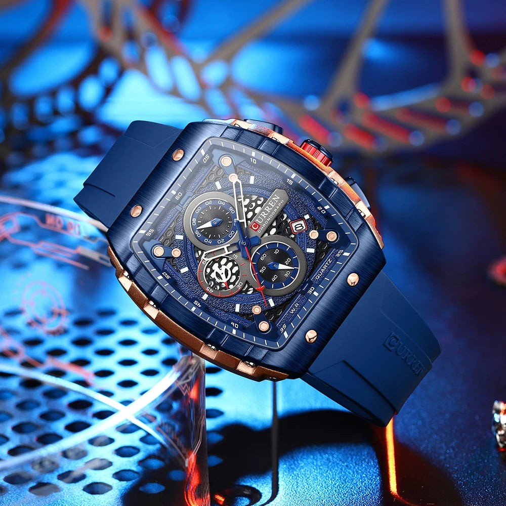 Men's Square Dial Quartz Watch – Sports Wristwatch