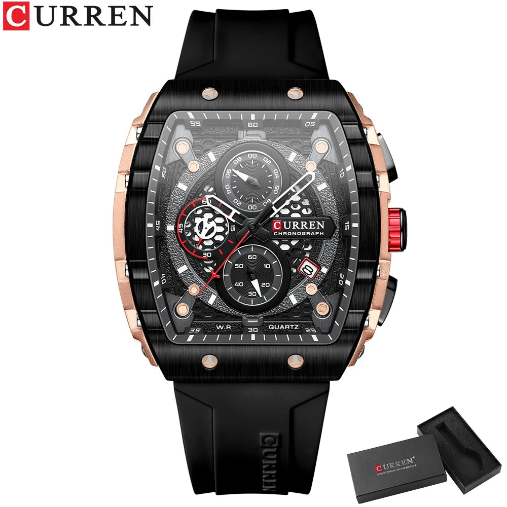 Men's Square Dial Quartz Watch – Sports Wristwatch
