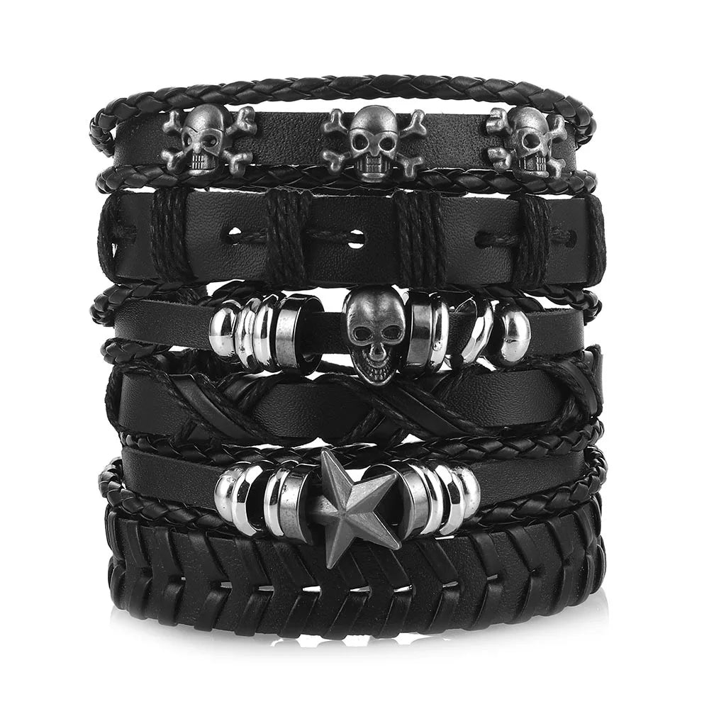 Men's Viking Skull Bracelet – Woven Leather Wristband